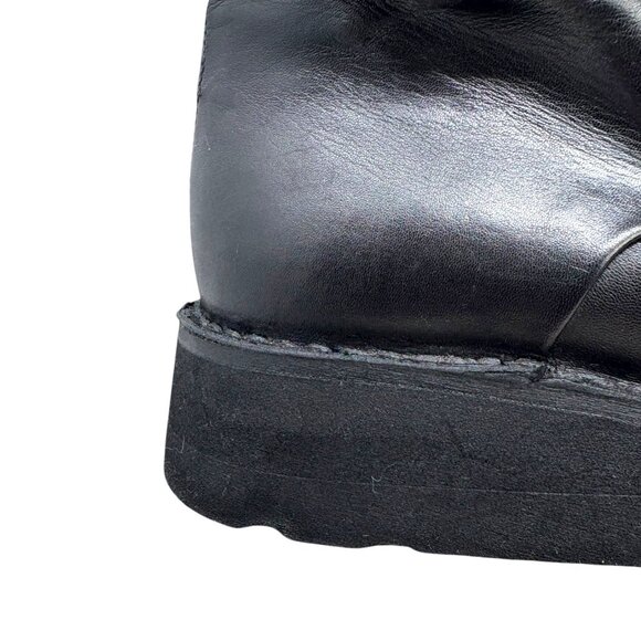 Alter Ego Black Calves Leather Wedge Combat Boots - Picture 4 of 11